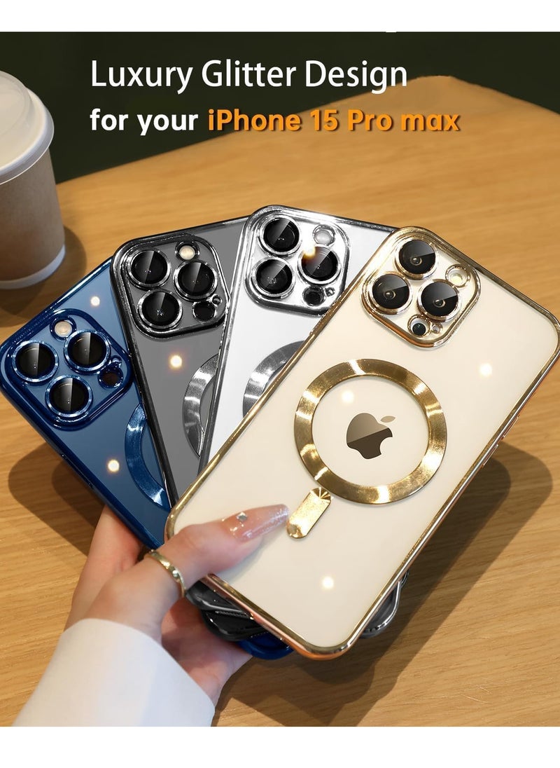 PAMEER - Luxury Electroplated Clear Phone Case With Magnetic Suction Wireless Charging for iPhone 15 Pro Max, 6.7-inch Compatible with MagSafe Wireless Charging, Shockproof Phone Bumper Cover Anti-Scratch. - Image 1