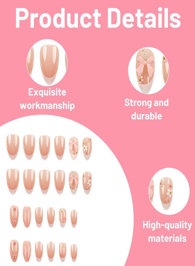 Buildcon 24 Pcs Press Ons Nails, Stick On Nails Kit with Elegant White Edge Design, Almond Shape False Nails for Women, Easy to Apply & Reusable Artificial Nails for Weddings - Image 3