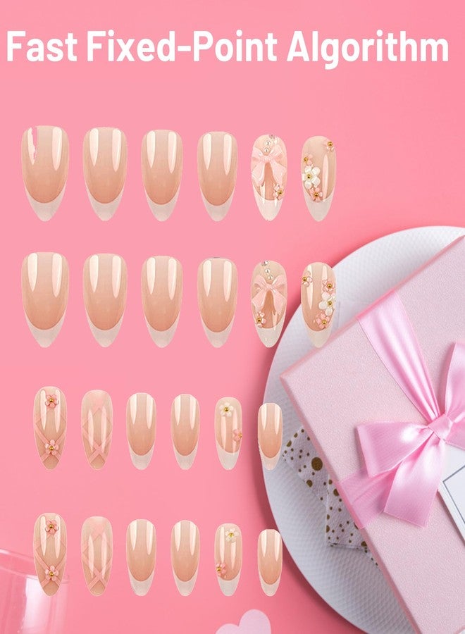 Buildcon 24 Pcs Press Ons Nails, Stick On Nails Kit with Elegant White Edge Design, Almond Shape False Nails for Women, Easy to Apply & Reusable Artificial Nails for Weddings - Image 4