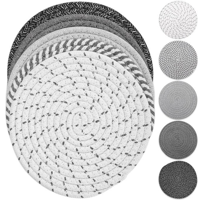 TRIVET MATS SET FOR HOT DISHES 5 HEAT RESISTANT POT HOLDERS KITCHEN COUNTER TABLE HOME ESSENTIALS ANTI STAIN HOT PADS PLATE MATS FOR HOT POTS AND PANS 7 INCHES