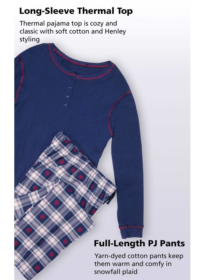 PajamaGram Christmas Pajamas For Family - Matching Family Pajamas Snowfall Plaid, Blue, 12 - Image 5