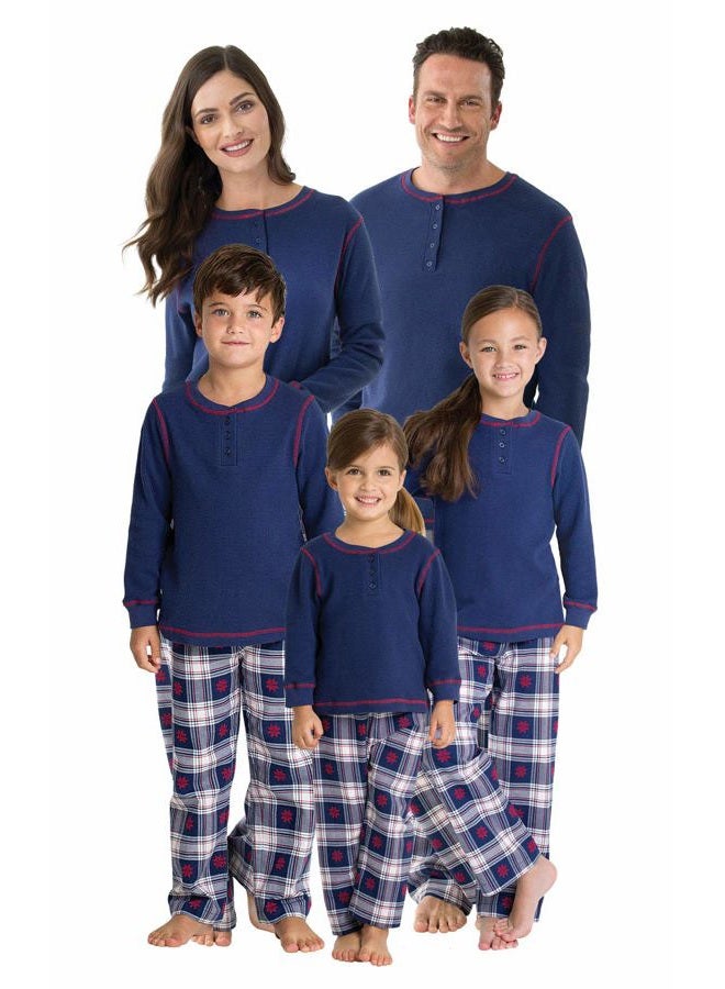 PajamaGram Christmas Pajamas For Family - Matching Family Pajamas Snowfall Plaid, Blue, 12 - Image 1