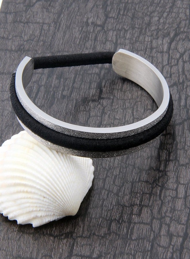 Zuo Bao Stainless Steel Elastic Hair tie Bracelet Brushed Edges for Women (Silver) - Image 4