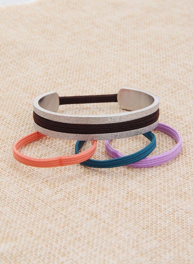 Zuo Bao Stainless Steel Elastic Hair tie Bracelet Brushed Edges for Women (Silver) - Image 3