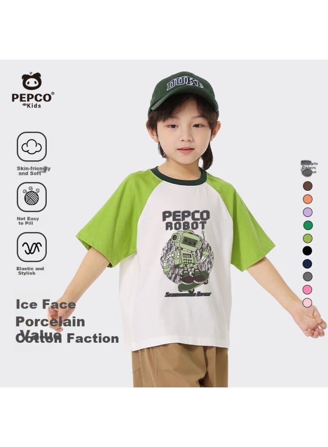 Pepco Boys' Short-sleeve T-shirt, Summer Style, Boys' Pure Cotton Color-block Casual Top, Children's Summer Sportswear, Lightweight Half-sleeve
