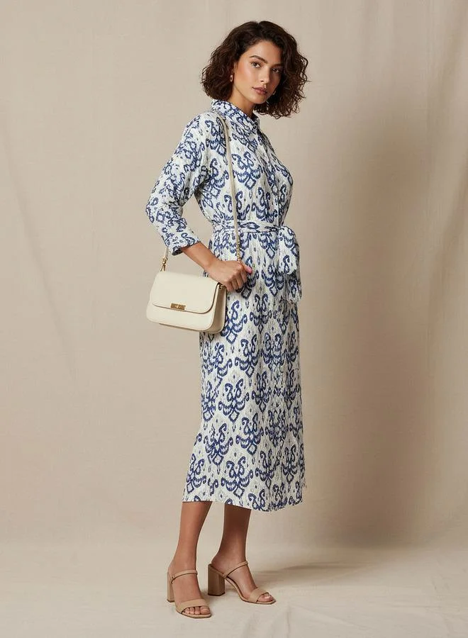 Splash FAV Printed Cotton Workwear Dress with High-Low Hemline