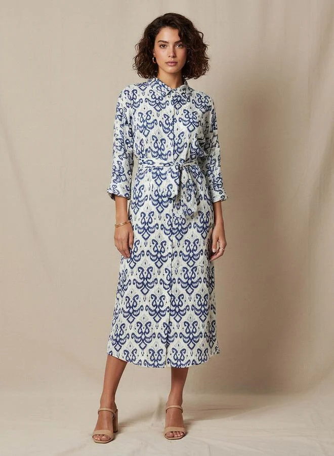 Splash FAV Printed Cotton Workwear Dress with High-Low Hemline