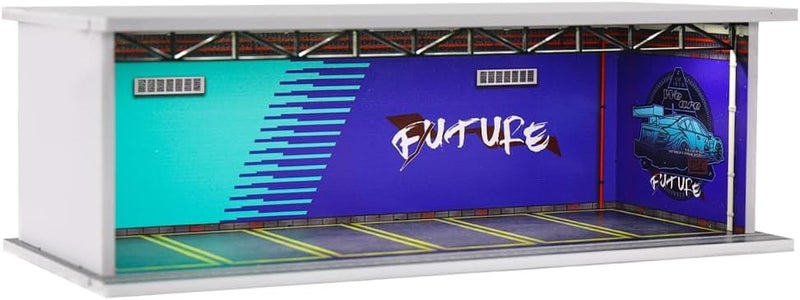 G-FANS 1/64 Scale Hot die-cast Wheels Model car scenarios Display case with LED Light and Acrylic Cover, Scenes Parking lot Diorama Storage Garage Box with 6 Parking Spaces (Future) - Image 1