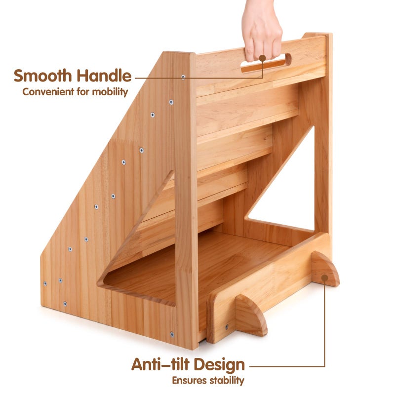 Old Canal Montessori Bookshelf, Kids Bookshelf and Toy Storage Organizer with Deep Sleeves, Toddler Book Shelves with Handle & Anti-Tilting Design, 5-Tier Pine Book Shelf for Kids Rooms, Nursery - Image 4