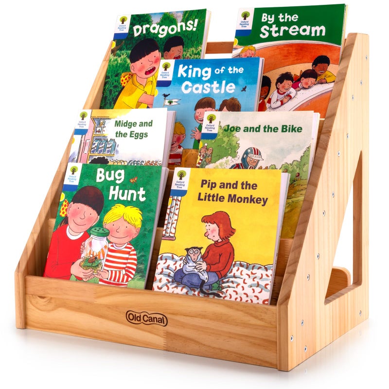 Old Canal Montessori Bookshelf, Kids Bookshelf and Toy Storage Organizer with Deep Sleeves, Toddler Book Shelves with Handle & Anti-Tilting Design, 5-Tier Pine Book Shelf for Kids Rooms, Nursery - Image 1