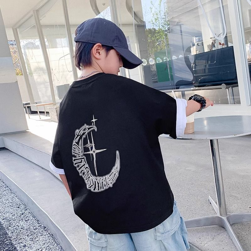 Children'S Pure Cotton Short-Sleeve T-Shirt 2026 New Summer Stylish Printed Class Uniform Trendy Top For Older Kids - Image 4