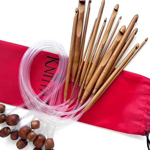 KnitPal 16-inch(40cm) Tunisian Crochet Hooks Set with Cable (3 Free Patterns), for Baby Afghan Blankets,14 US Sizes from D to O (3-12mm) - Image 1