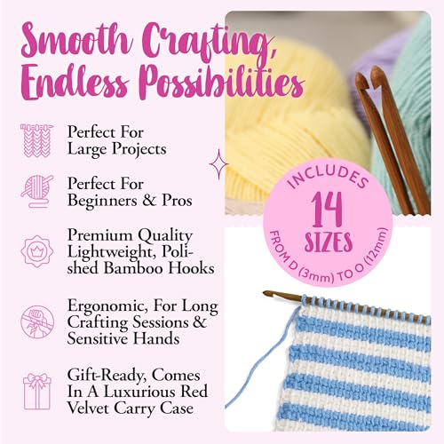 KnitPal 16-inch(40cm) Tunisian Crochet Hooks Set with Cable (3 Free Patterns), for Baby Afghan Blankets,14 US Sizes from D to O (3-12mm) - Image 2