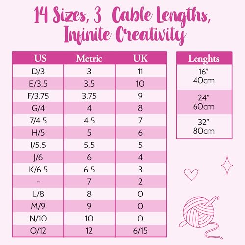 KnitPal 16-inch(40cm) Tunisian Crochet Hooks Set with Cable (3 Free Patterns), for Baby Afghan Blankets,14 US Sizes from D to O (3-12mm) - Image 3