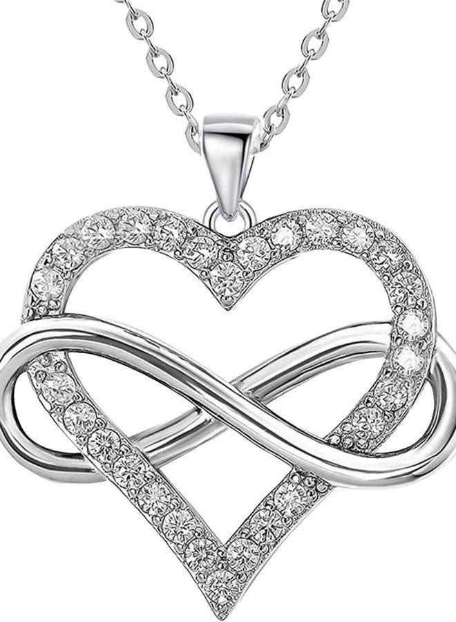 JES & JANI Infinity Heart Necklace for Women, Love Heart Pendant with Cubic Zirconia and Infinity Necklace for Girlfriend, 16" Chain with 2" Extender, Silver Plated, No Gemstone - Image 1