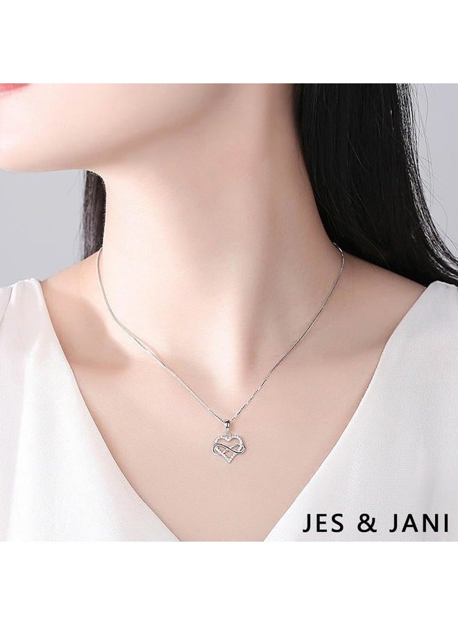 JES & JANI Infinity Heart Necklace for Women, Love Heart Pendant with Cubic Zirconia and Infinity Necklace for Girlfriend, 16" Chain with 2" Extender, Silver Plated, No Gemstone - Image 4
