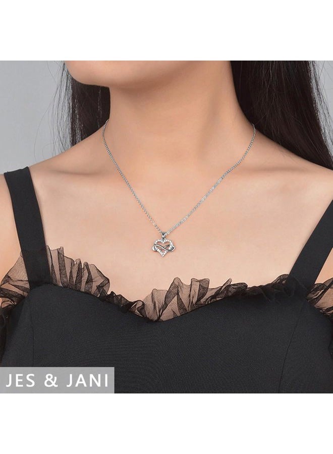 JES & JANI Infinity Heart Necklace for Women, Love Heart Pendant with Cubic Zirconia and Infinity Necklace for Girlfriend, 16" Chain with 2" Extender, Silver Plated, No Gemstone - Image 5