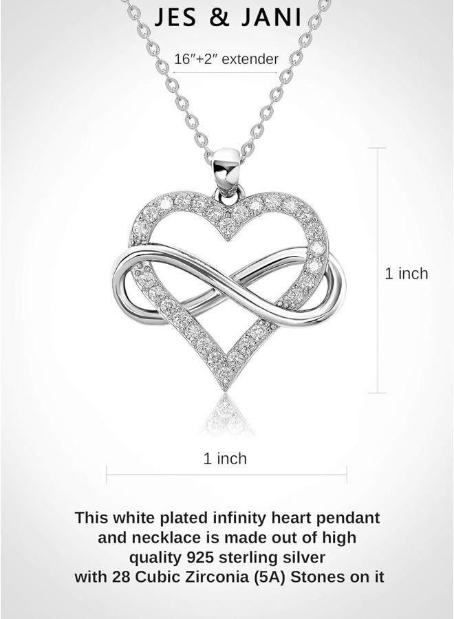 JES & JANI Infinity Heart Necklace for Women, Love Heart Pendant with Cubic Zirconia and Infinity Necklace for Girlfriend, 16" Chain with 2" Extender, Silver Plated, No Gemstone - Image 3