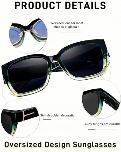 KANASTAL Fit Over Sunglasses Women Men Polarized Shades with UV400 Protection Large Frame Square Sun Glasses Fashion Trendy Accessories Gradient Green/Black - Image 3