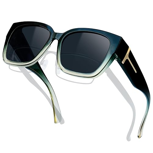 KANASTAL Fit Over Sunglasses Women Men Polarized Shades with UV400 Protection Large Frame Square Sun Glasses Fashion Trendy Accessories Gradient Green/Black - Image 1