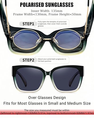 KANASTAL Fit Over Sunglasses Women Men Polarized Shades with UV400 Protection Large Frame Square Sun Glasses Fashion Trendy Accessories Gradient Green/Black - Image 5