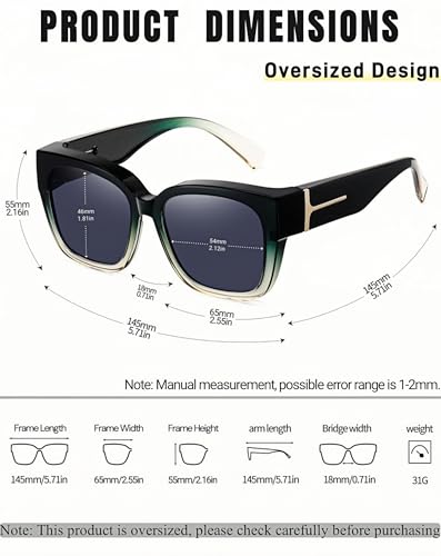 KANASTAL Fit Over Sunglasses Women Men Polarized Shades with UV400 Protection Large Frame Square Sun Glasses Fashion Trendy Accessories Gradient Green/Black - Image 4