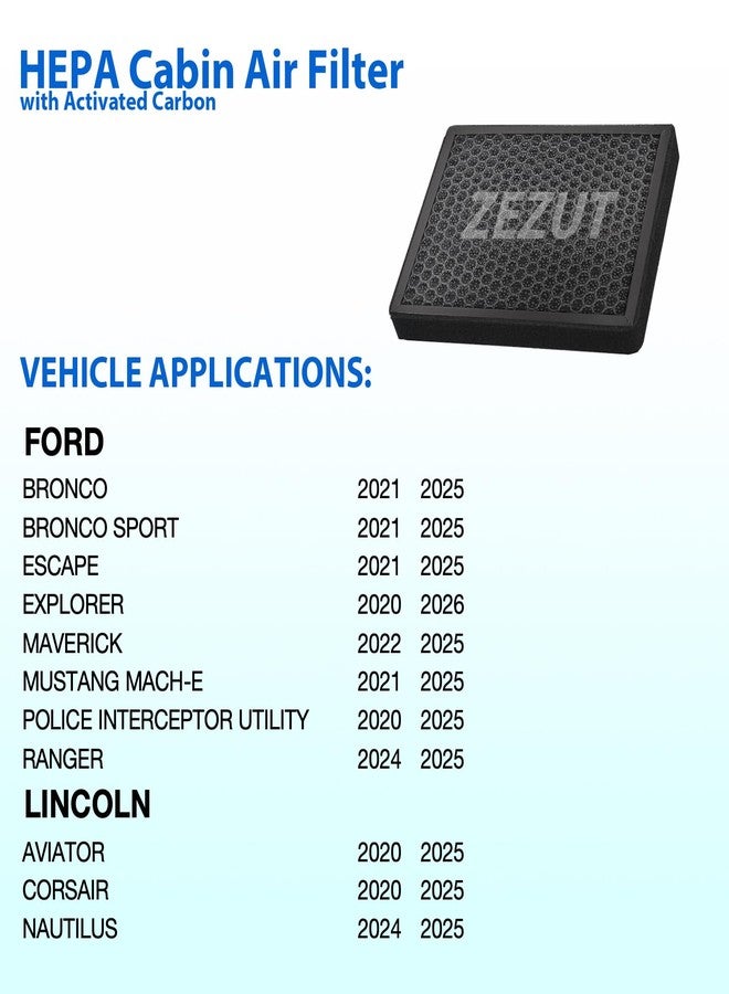 ZEZUT Honeycomb Structured Activated Carbon Cabin Air Filter, Durable and sturdy,Compatible with Ford Bronco Sport 21-23, Escape 20-22, Explorer 20-23, Maverick & Lincoln Aviator 20-23, Corsair (1 PACK) - Image 2
