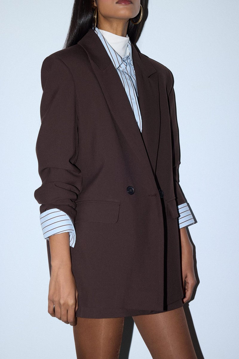 DeFacto Brown Woman Oversize Jacket Collar Blazer Casual - Image 5
