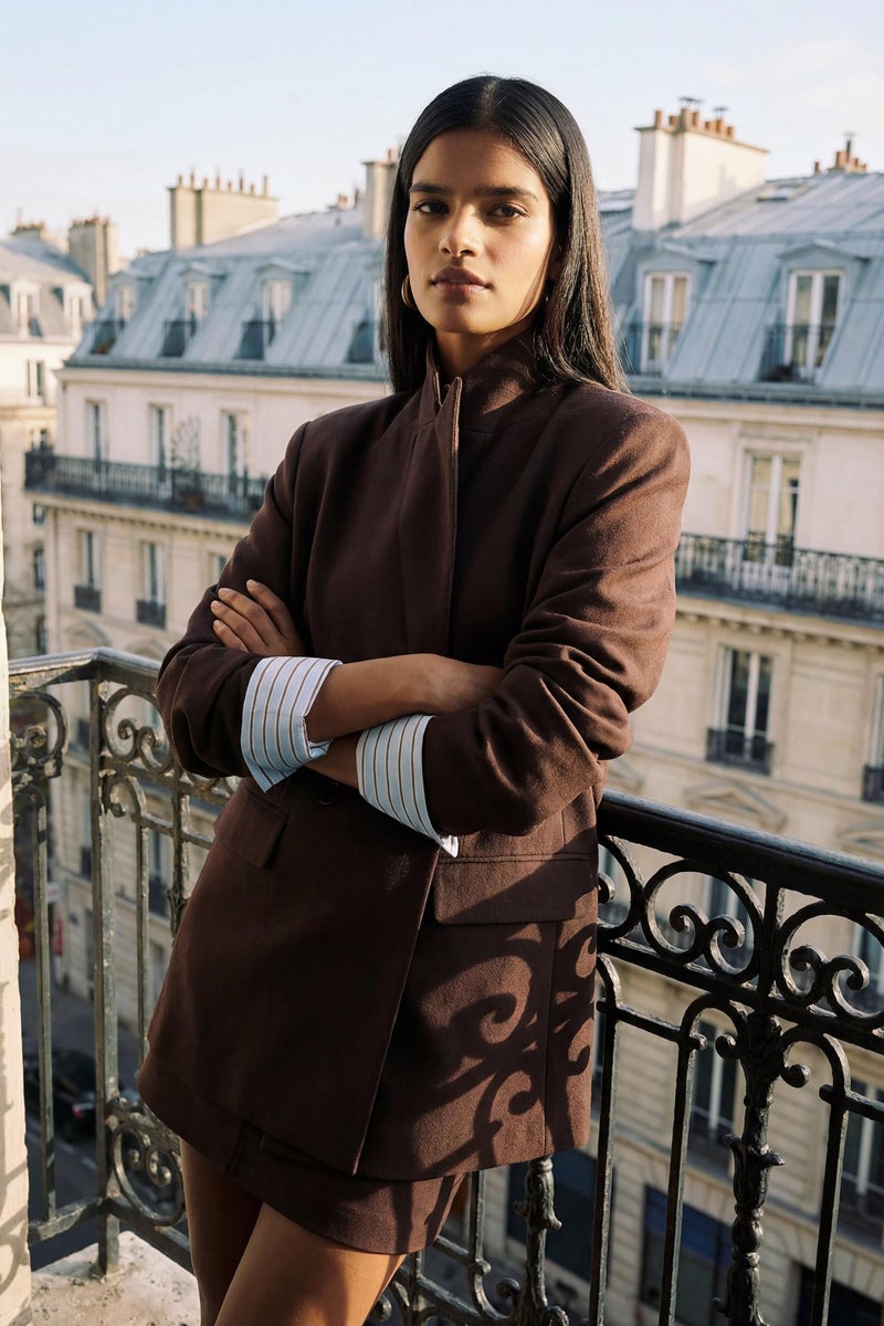 DeFacto Brown Woman Oversize Jacket Collar Blazer Casual - Image 1