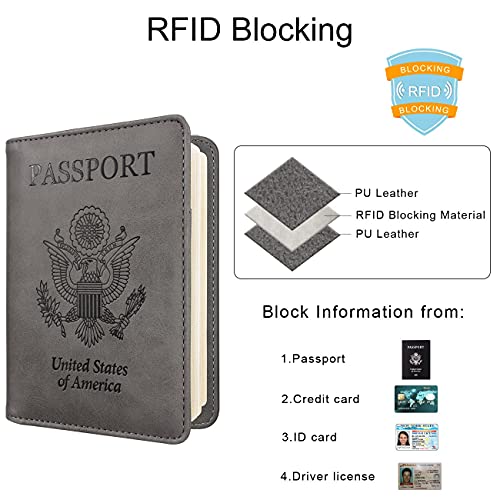 WALNEW Passport Holder for Travel, RFID Passport Cover Wallet for Women Men, PU Leather Passport Book Card Holder Case with Pen, Travelling Essentials for Flying - Image 2