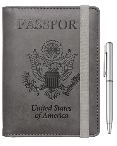 WALNEW Passport Holder for Travel, RFID Passport Cover Wallet for Women Men, PU Leather Passport Book Card Holder Case with Pen, Travelling Essentials for Flying - Image 1