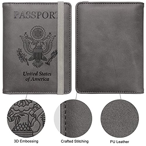 WALNEW Passport Holder for Travel, RFID Passport Cover Wallet for Women Men, PU Leather Passport Book Card Holder Case with Pen, Travelling Essentials for Flying - Image 4