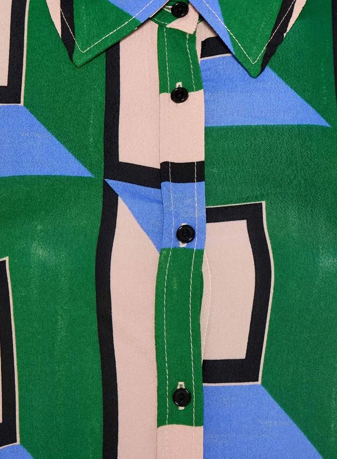 ايكونيك Iconic Midi Viscose Shirt Dress with Geometric Print