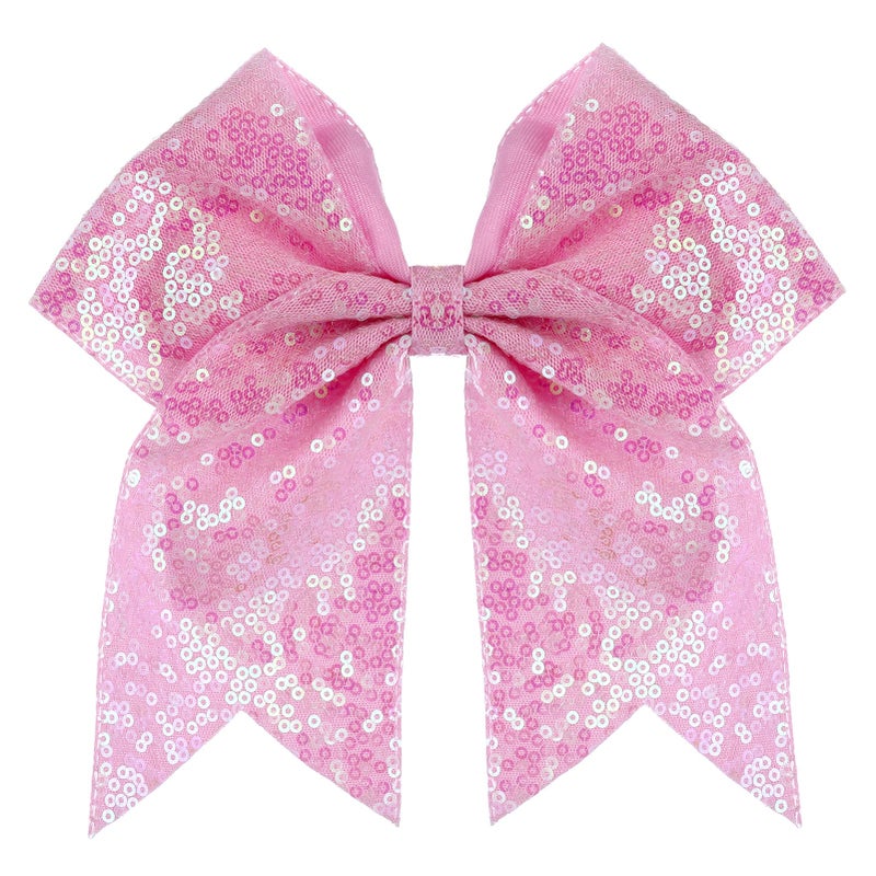 ZOLYCO Large Glitter Cheer Bows Clips, Jumbo Big 7 Inch Cheerleading Sequin Hair Bow Hair Accessories for Teens Girls Football Sports Cheerleader Outfit Uniform (Pink) - Image 1