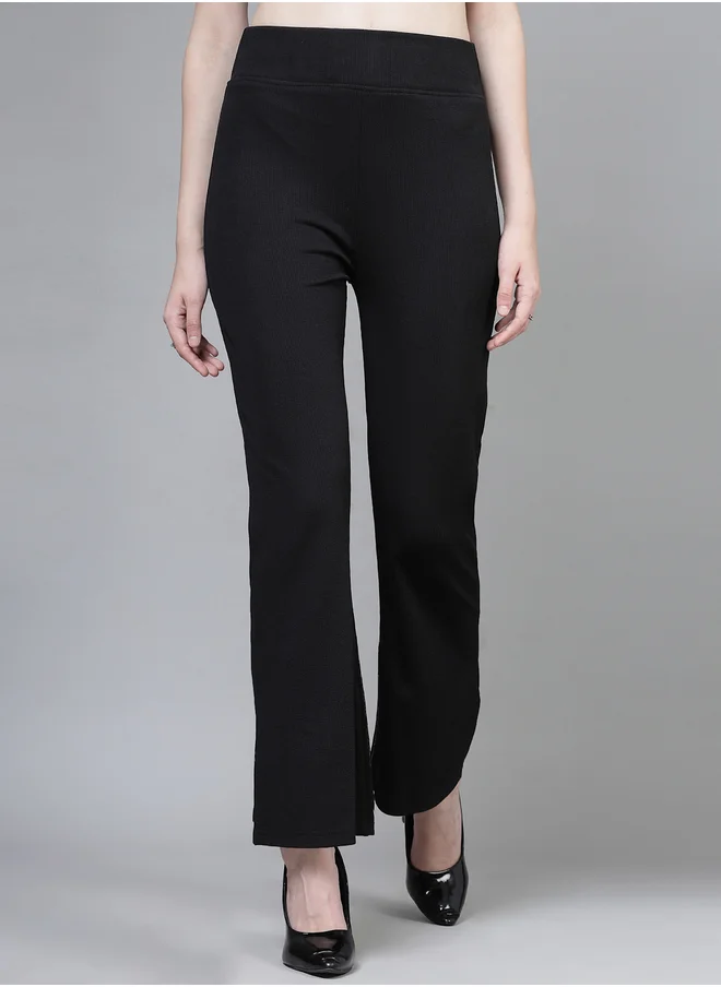 بوز PAUSE Women Black Solid Wide Waistband Flared Pants