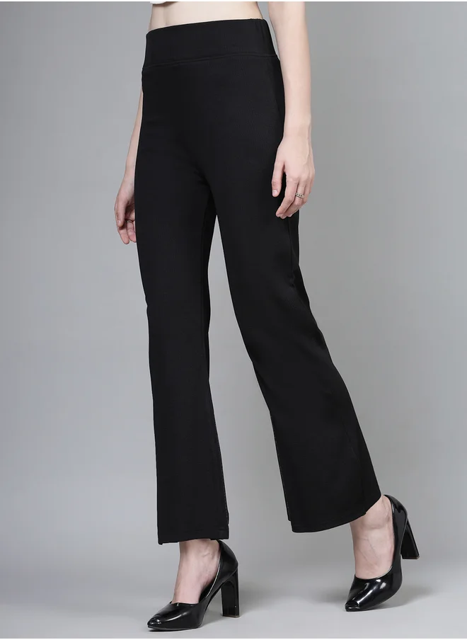 بوز PAUSE Women Black Solid Wide Waistband Flared Pants