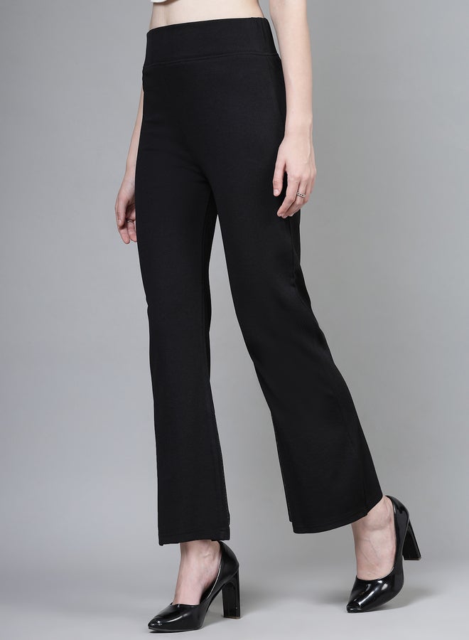 PAUSE PAUSE Women Black Solid Wide Waistband Flared Pants - Image 2