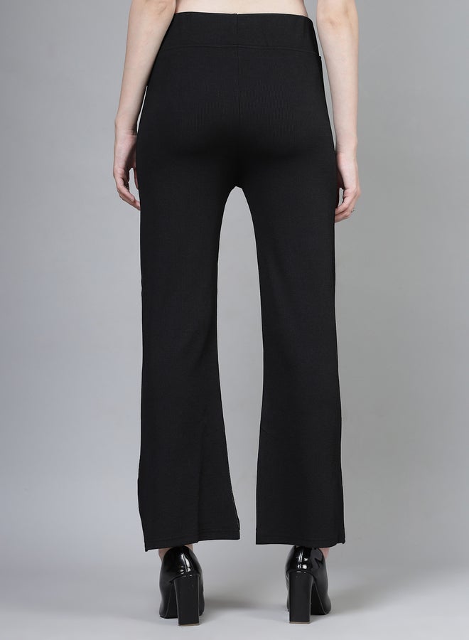 PAUSE PAUSE Women Black Solid Wide Waistband Flared Pants - Image 4