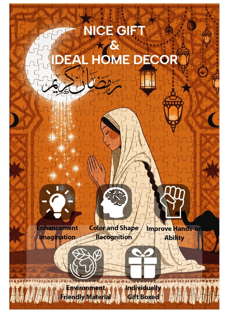 GALADUNE 300 Pieces Puzzles Jigsaws for Adults&Kids Stress Relief Toy, Unique Perfectly-Fitting Pieces, Ideal Gift for Ramadan Birthday New Year, Praying Girl - Image 4