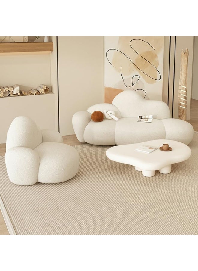 Comfynest أريكة كومفينست الدافئة بتصميم اسكندنافي مبطنة بشيربا بلون صلب - إطار خشبي، 149.86 x 78.74 x 83.82 سم بيج فاتح - Image 4