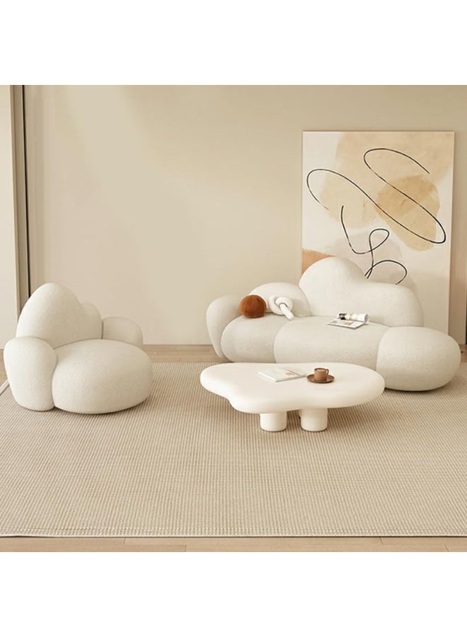 Comfynest أريكة كومفينست الدافئة بتصميم اسكندنافي مبطنة بشيربا بلون صلب - إطار خشبي، 149.86 x 78.74 x 83.82 سم بيج فاتح - Image 2