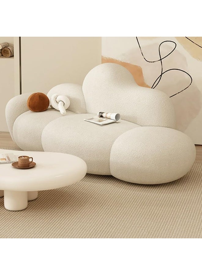 Comfynest أريكة كومفينست الدافئة بتصميم اسكندنافي مبطنة بشيربا بلون صلب - إطار خشبي، 149.86 x 78.74 x 83.82 سم بيج فاتح - Image 1