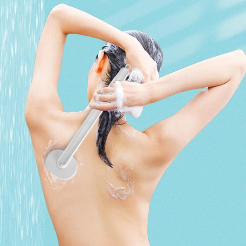 Bath Brush with Liquid Reservoir, Long Handle Back Scrubber for Shower, Hard Places, Soft Micro Bristles, Deep Cleaning Tool Only in Prime Shop