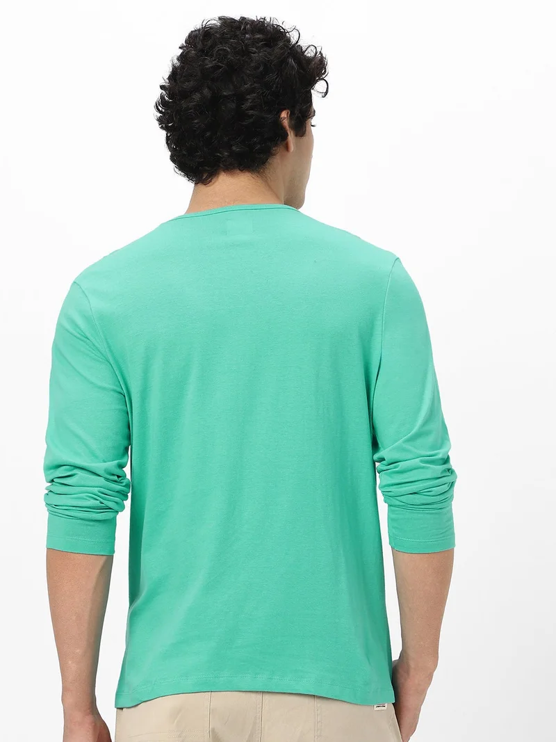 Urbano Fashion  Urbano Fashion Men's Teal Green Solid Henley Neck Slim Fit Full Sleeve Cotton T-Shirt  | Best Price UAE