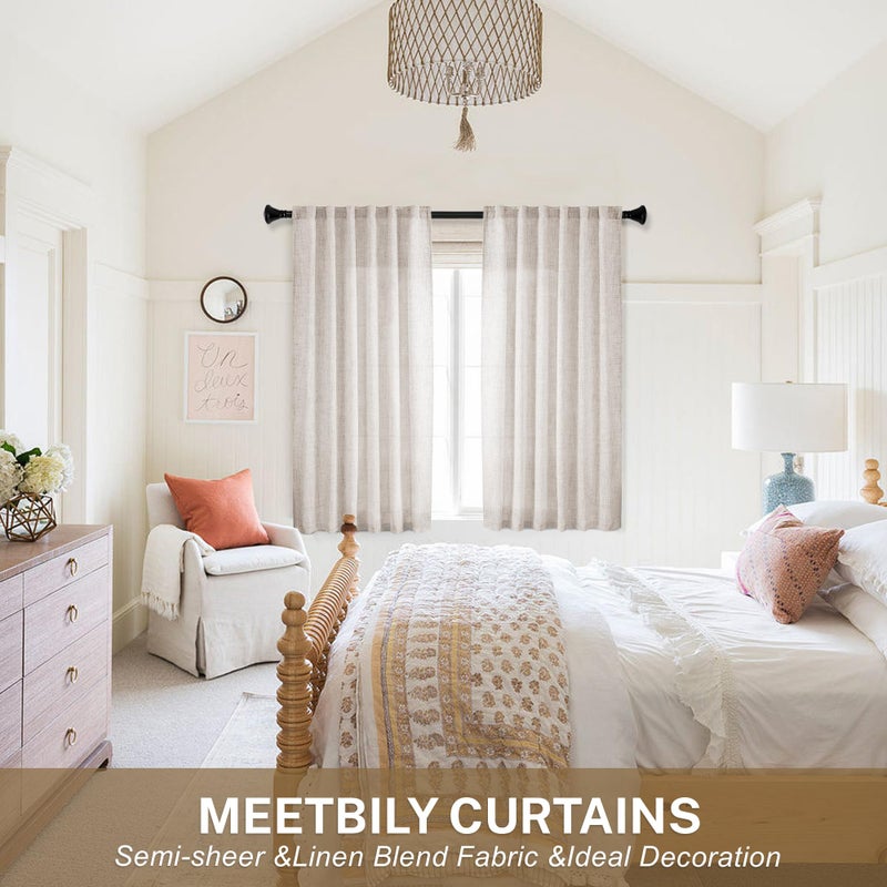 MEETBILY Short Linen Curtains 45 Inch Length for Kitchen Cafe Window Bathroom 2 Panels Set Back Tab Pocket Farmhouse Boho Light Filter Semi Sheer Linen Blend Curtains for Small Window  50""x 45"" - Image 4