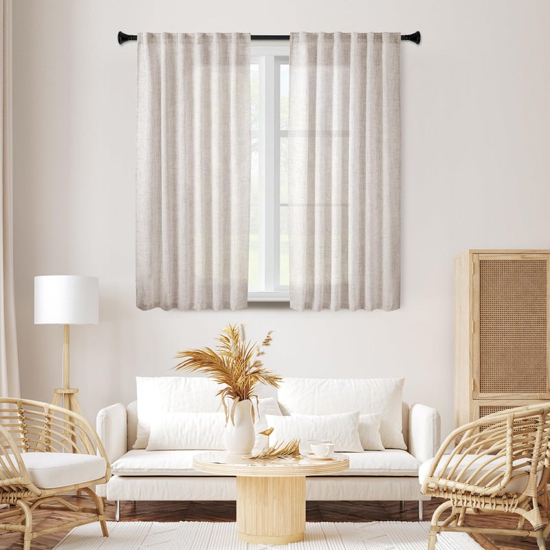 MEETBILY Short Linen Curtains 45 Inch Length for Kitchen Cafe Window Bathroom 2 Panels Set Back Tab Pocket Farmhouse Boho Light Filter Semi Sheer Linen Blend Curtains for Small Window  50""x 45"" - Image 5
