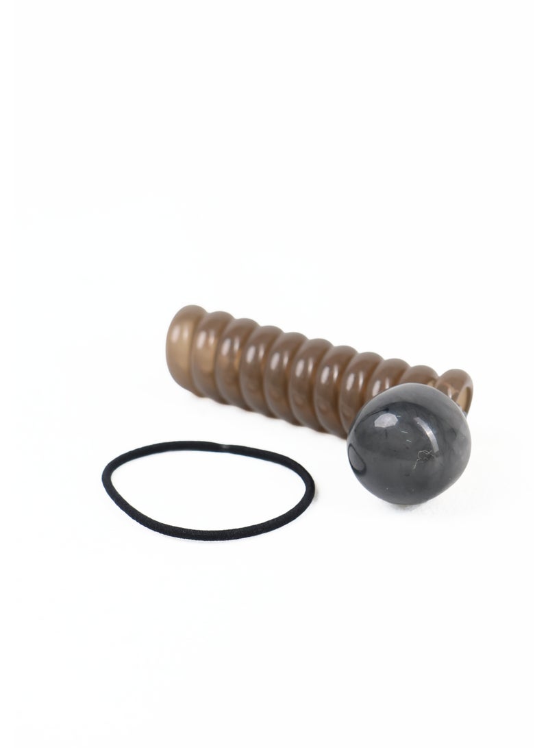 ZAAS Smoky Grey Spiral Hair Wrap with Charcoal Marble Bead Accent - Image 4