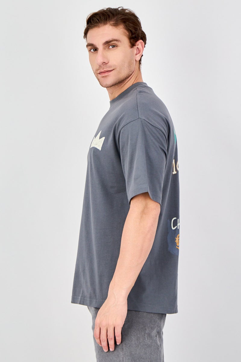 Ketch Men Crew Neck Short Sleeve Graphic Print T-Shirt, Grey - Image 2