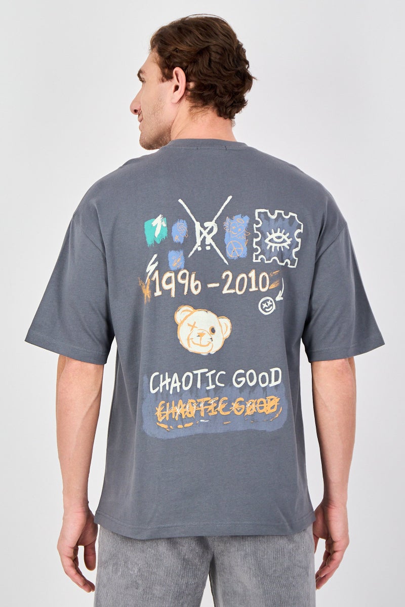 Ketch Men Crew Neck Short Sleeve Graphic Print T-Shirt, Grey - Image 3