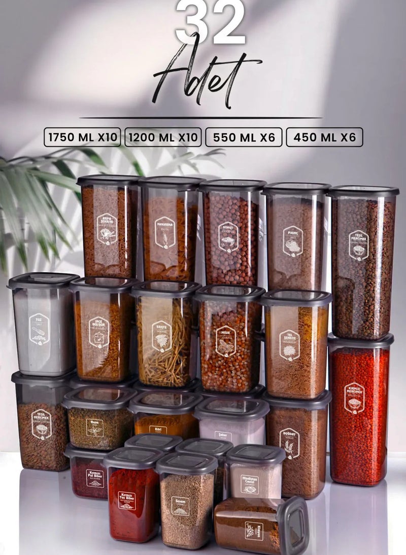 Farika Porselen 32-Piece 4-Size Plastic Container Set (10x1750ml-10x1200ml-6x550ml-6x400)  - Image 1